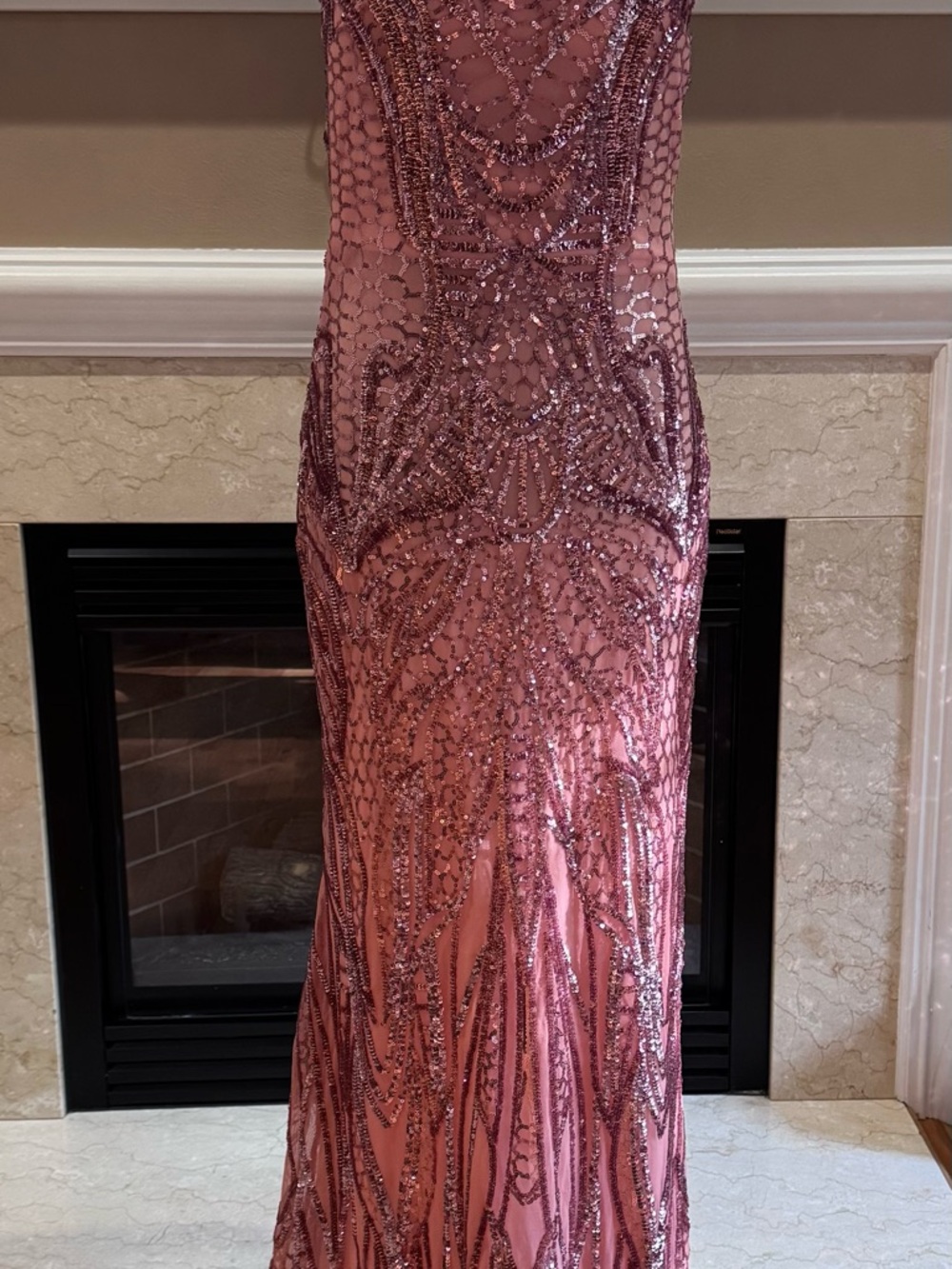 Angel Fashion Pink Strapless and Sequin Formal Dress